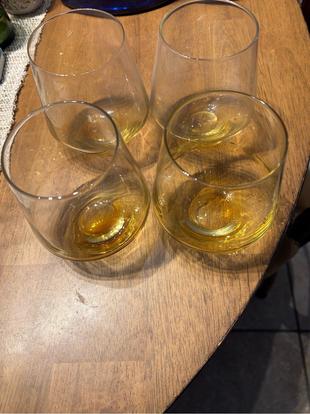 Set of 4 amber whiskey glasses. Double Old Fashioned. Great for  whiskey scotch
